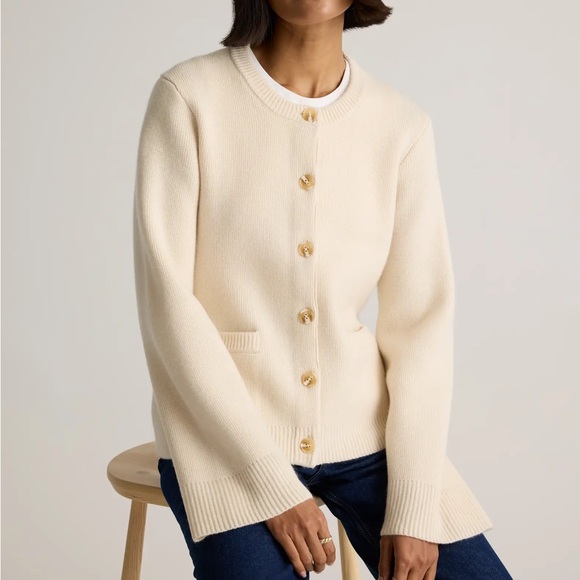 Quince Cream Mongolian Cashmere Structured Cardigan in Large